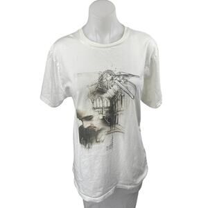 Earth Positive White Cotton Crewneck Short Sleeve Graphic Tee T-shirt Top Size L